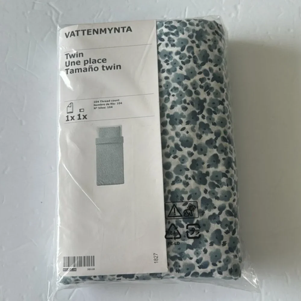 IKEA Vattenmynta Twin Duvet Cover and 1 pillow case set Blue Floral new